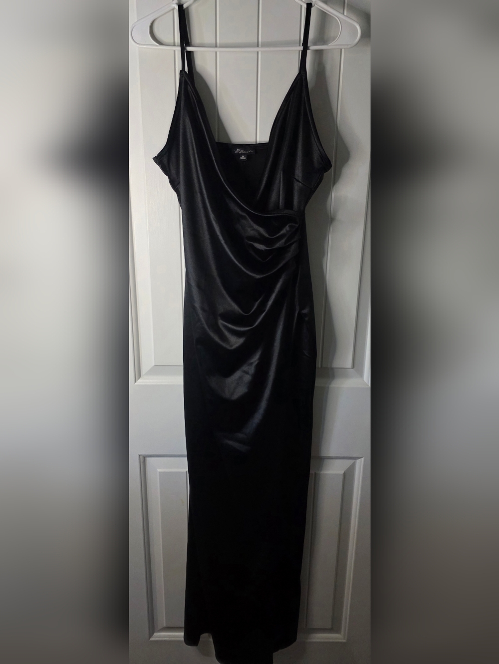Blashe Black Satin Cowl Neck Slip Dress With High Slit XL NWOT ❤️